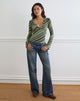 Image of Emesy Long Sleeve Top in Mixed Stripe Green