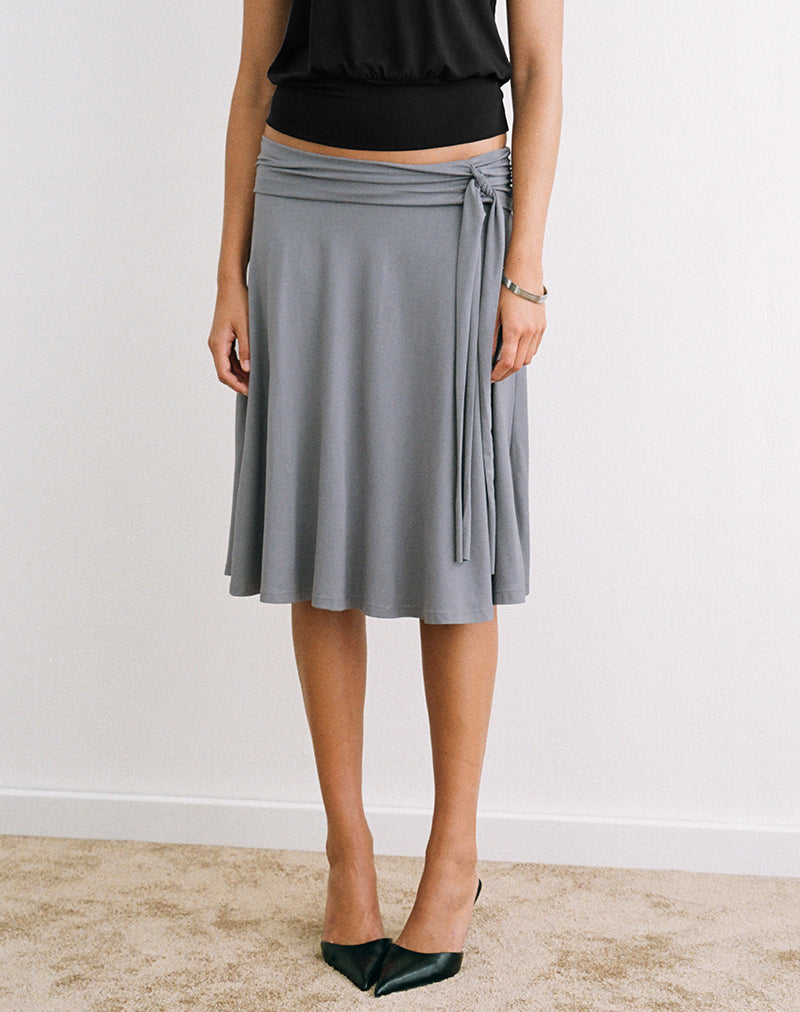 Image of Emisra Knot Midi Skirt in Jersey Grey