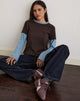 Image of Enid Layered T-Shirt in Chocolate Brown and Light Blue