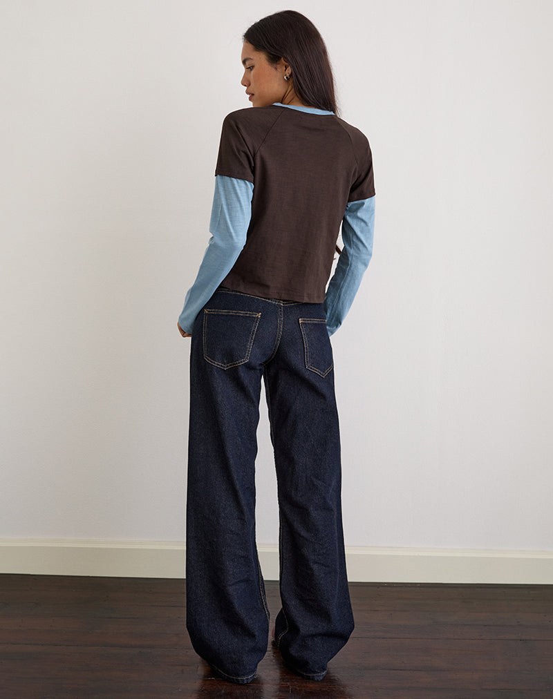 Image of Enid Layered T-Shirt in Chocolate Brown and Light Blue