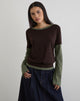 Image of Enidy Long Sleeve Top in Jersey Chocolate and Khaki Combo