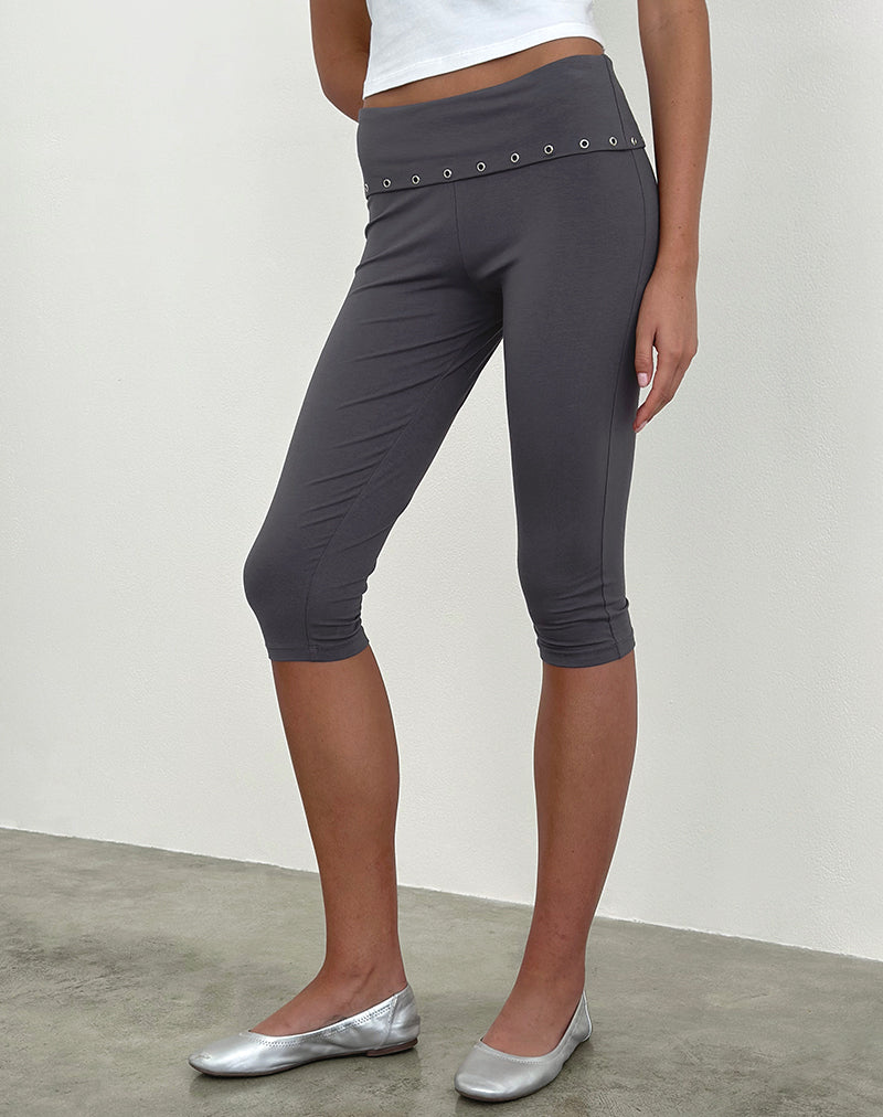 Image of Enmu Capri Trouser in Jersey Charcoal Grey with Eyelets