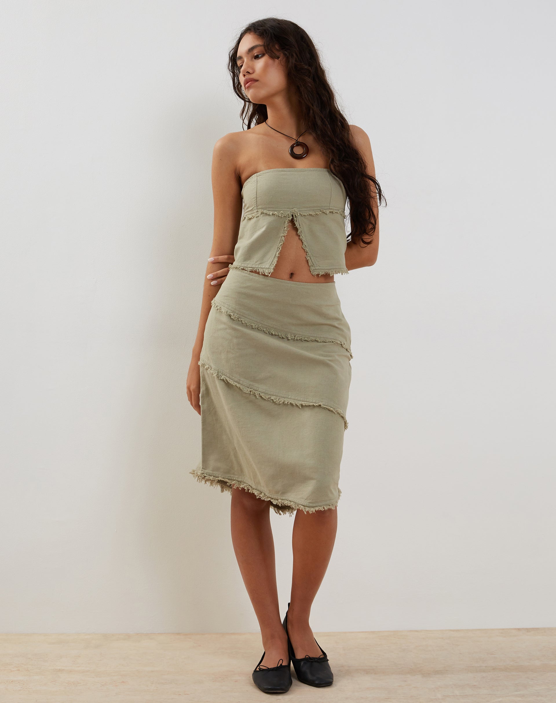 Linen green skirt cheap
