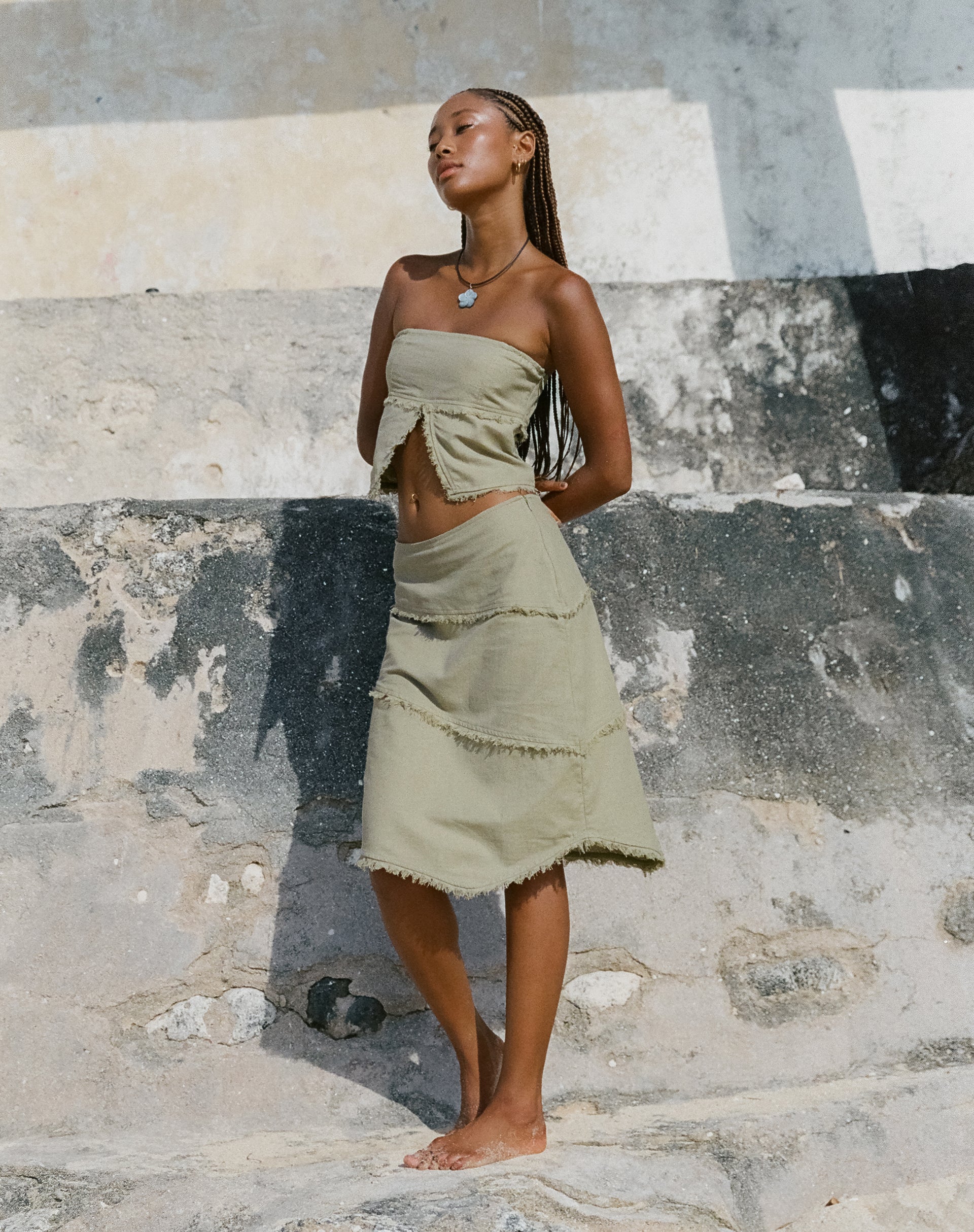 Linen store midi skirt