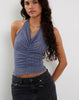 Image of Enzley Knitted Halterneck Top in Navy