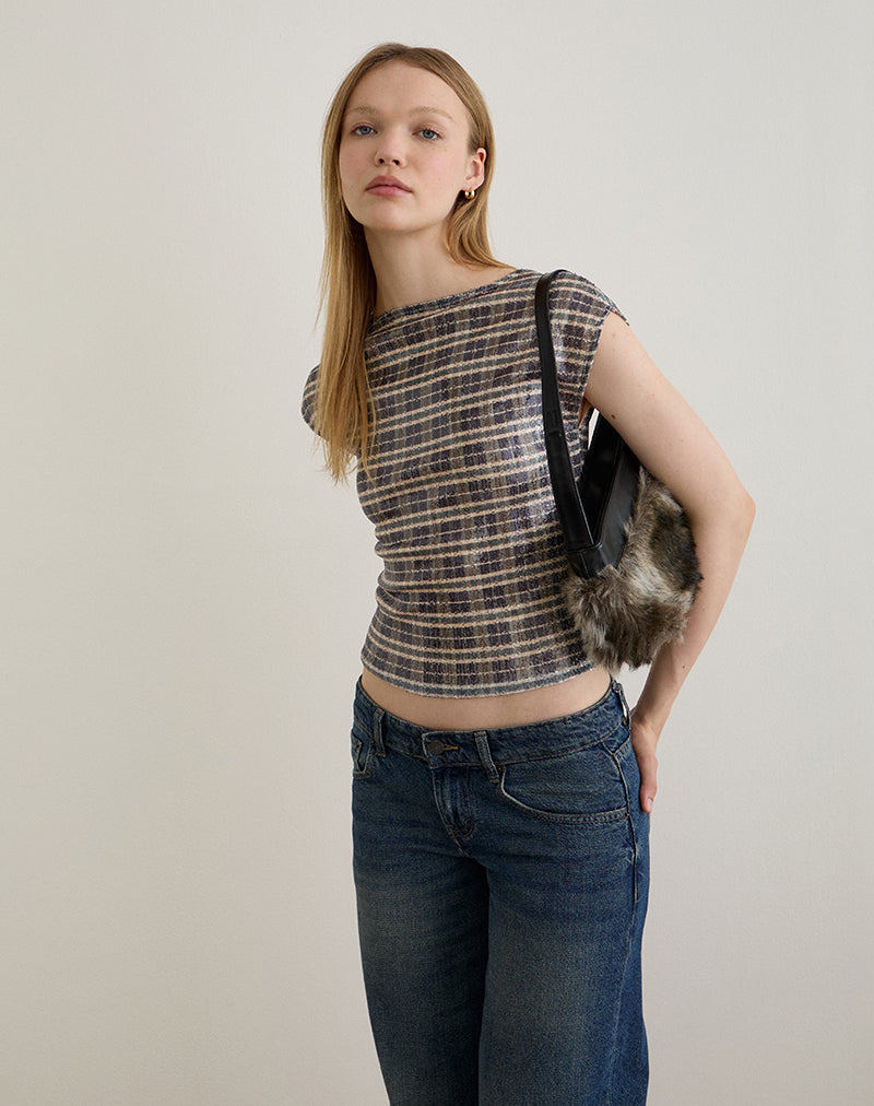 Image of Erica Top in Sequin Vintage Check Brown