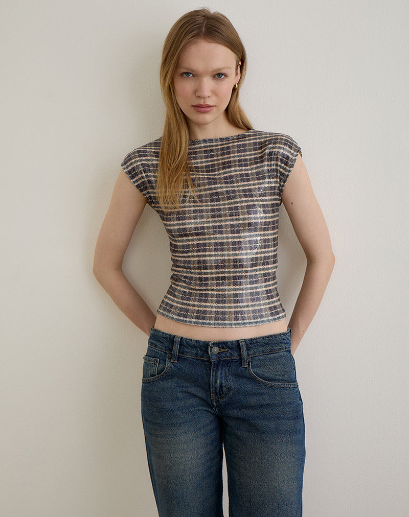Image of Erica Top in Sequin Vintage Check Brown