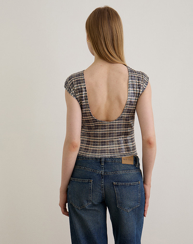 Image of Erica Top in Sequin Vintage Check Brown