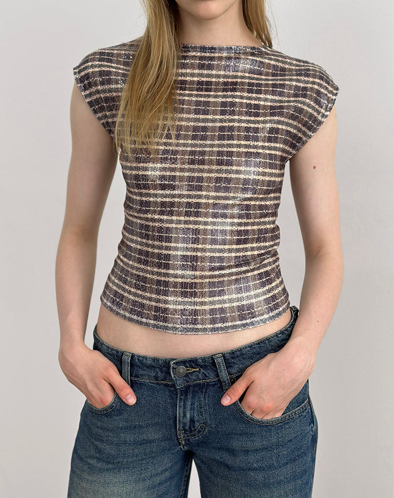 Image of Erica Top in Sequin Vintage Check Brown