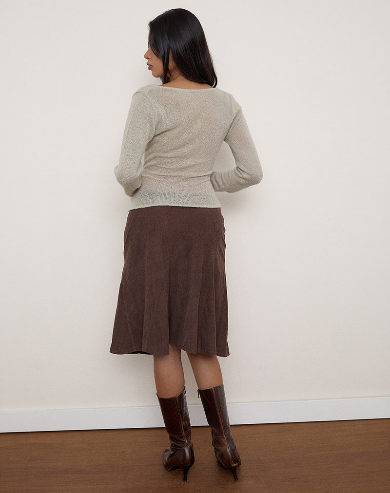 Image of Abila Midi Skirt in Corduroy Dark Brown