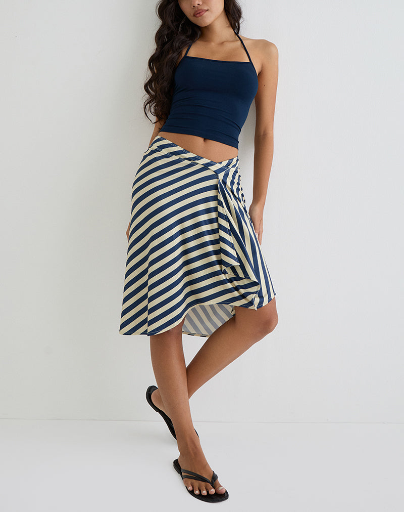 Image of Esmeray Midi Skirt in Cream and Navy Diagonal Stripe