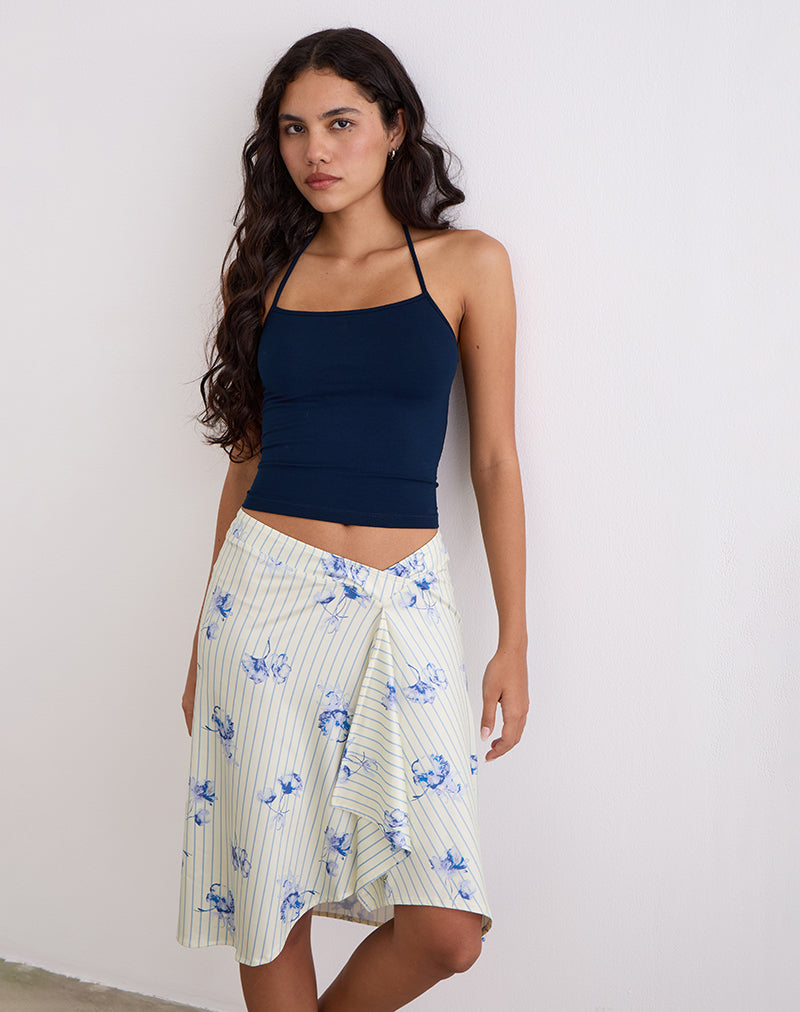 Image of Esmeray Midi Skirt in Floral Stripe Cream