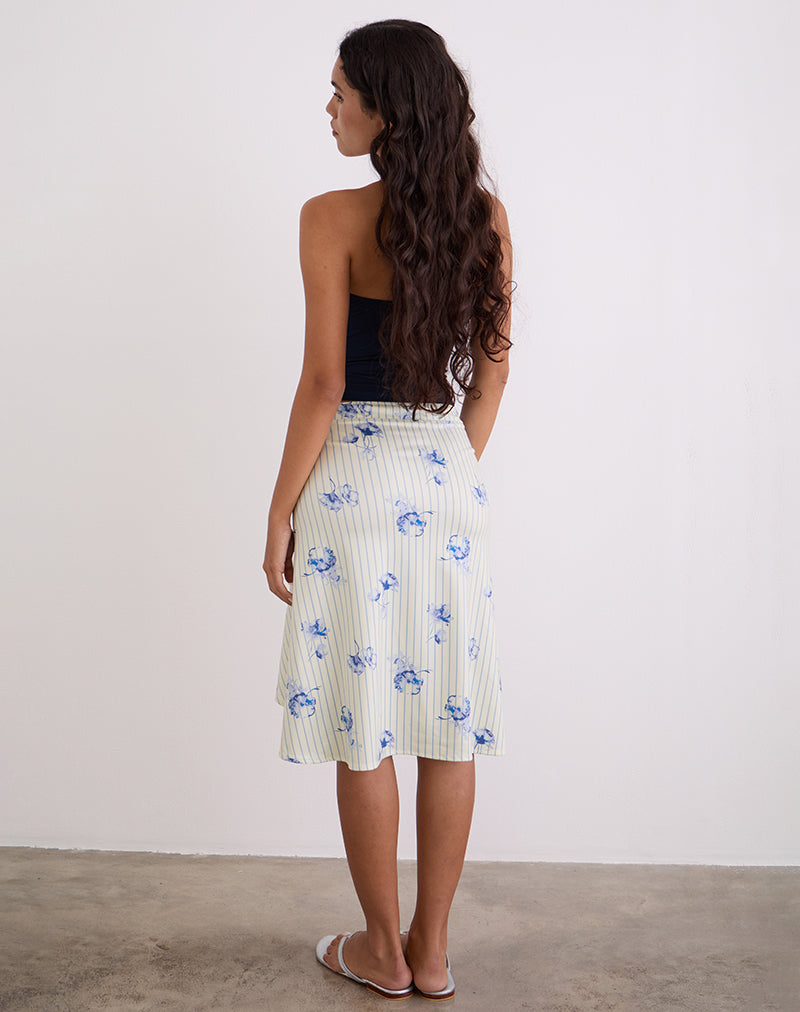 Image of Esmeray Midi Skirt in Floral Stripe Cream
