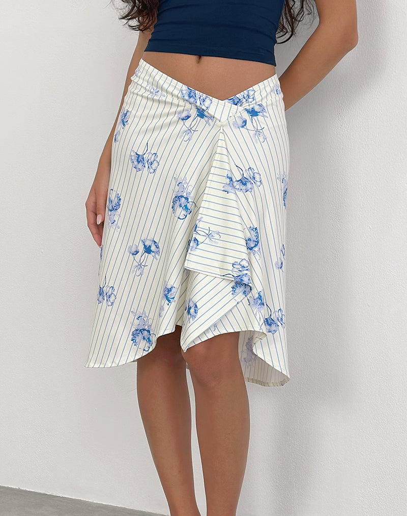 Image of Esmeray Midi Skirt in Floral Stripe Cream