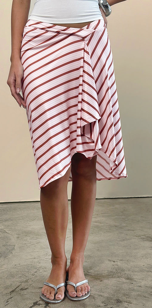 Image of Esmeray Midi Skirt in Diagonal Stripe Pink