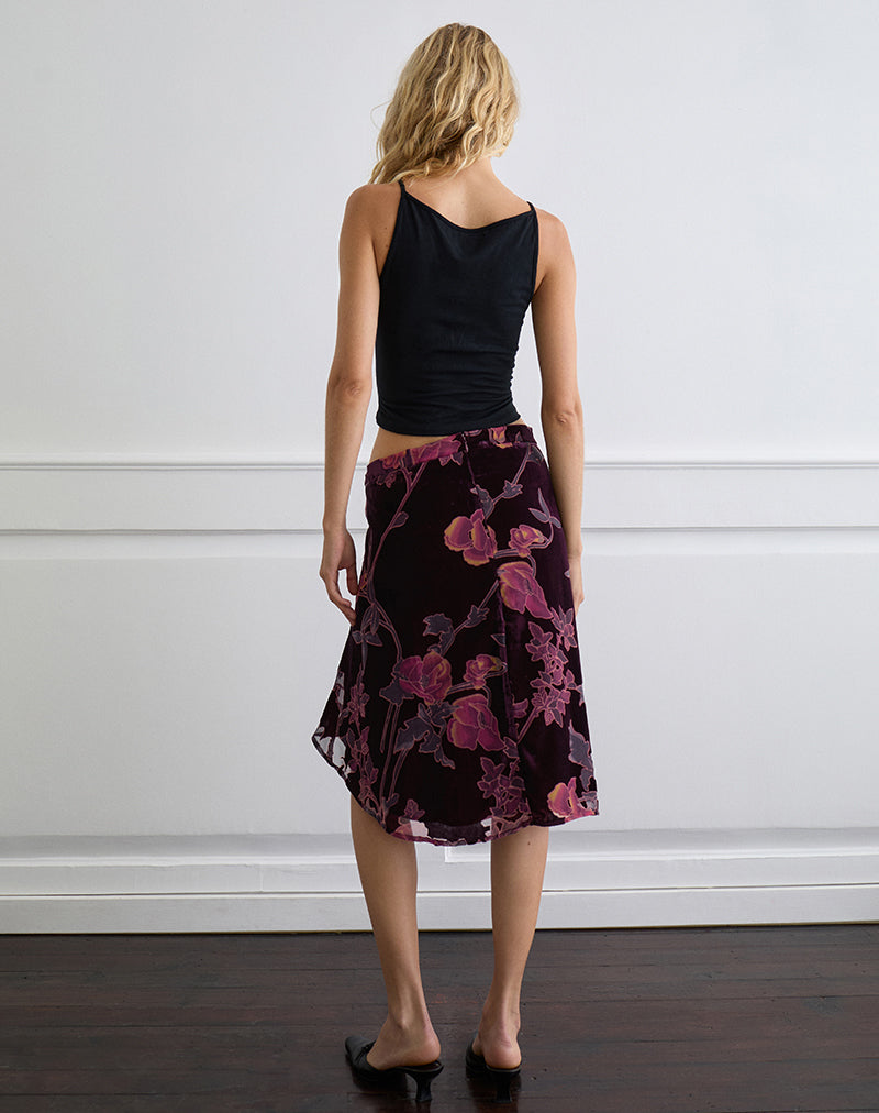 Image of Esti Midi Skirt in Floral Devore Burgundy