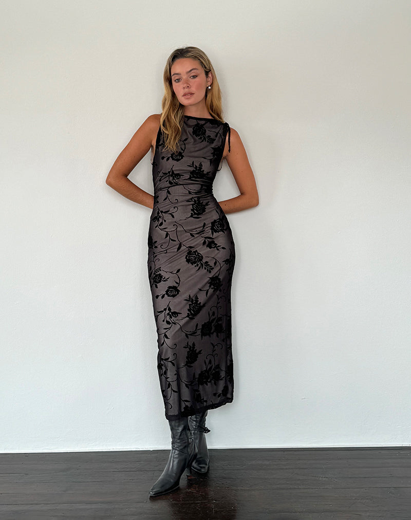 Image of Estoria Midi Dress Black Rose Flock