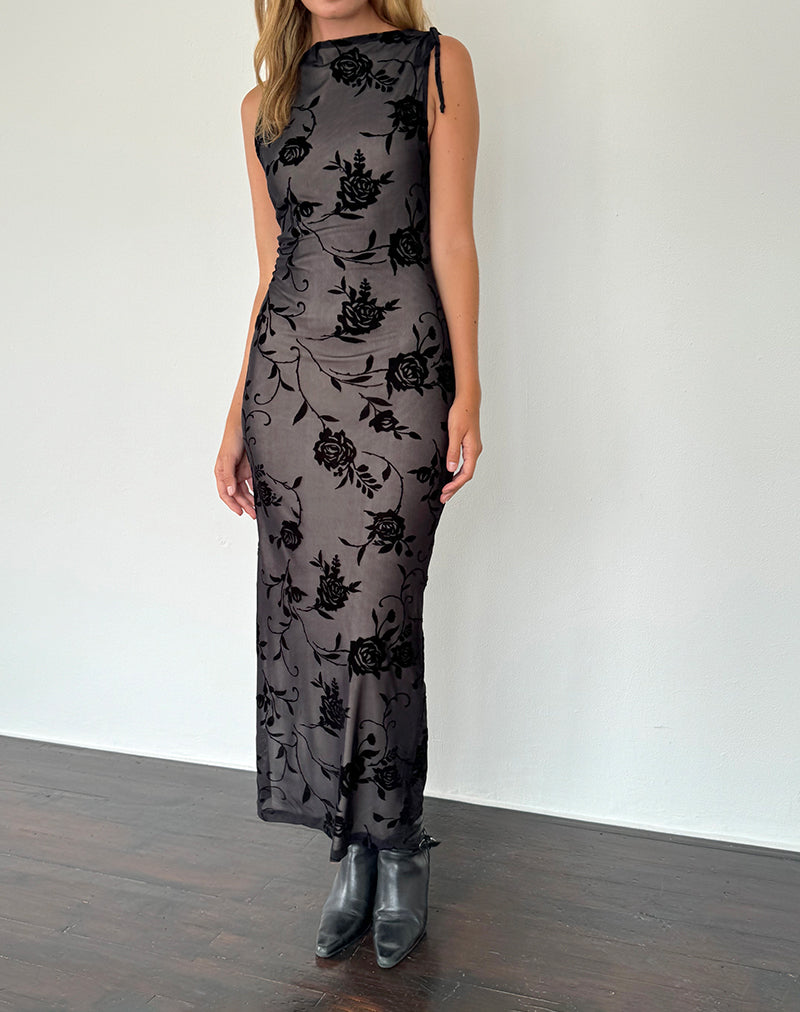 Image of Estoria Midi Dress Black Rose Flock
