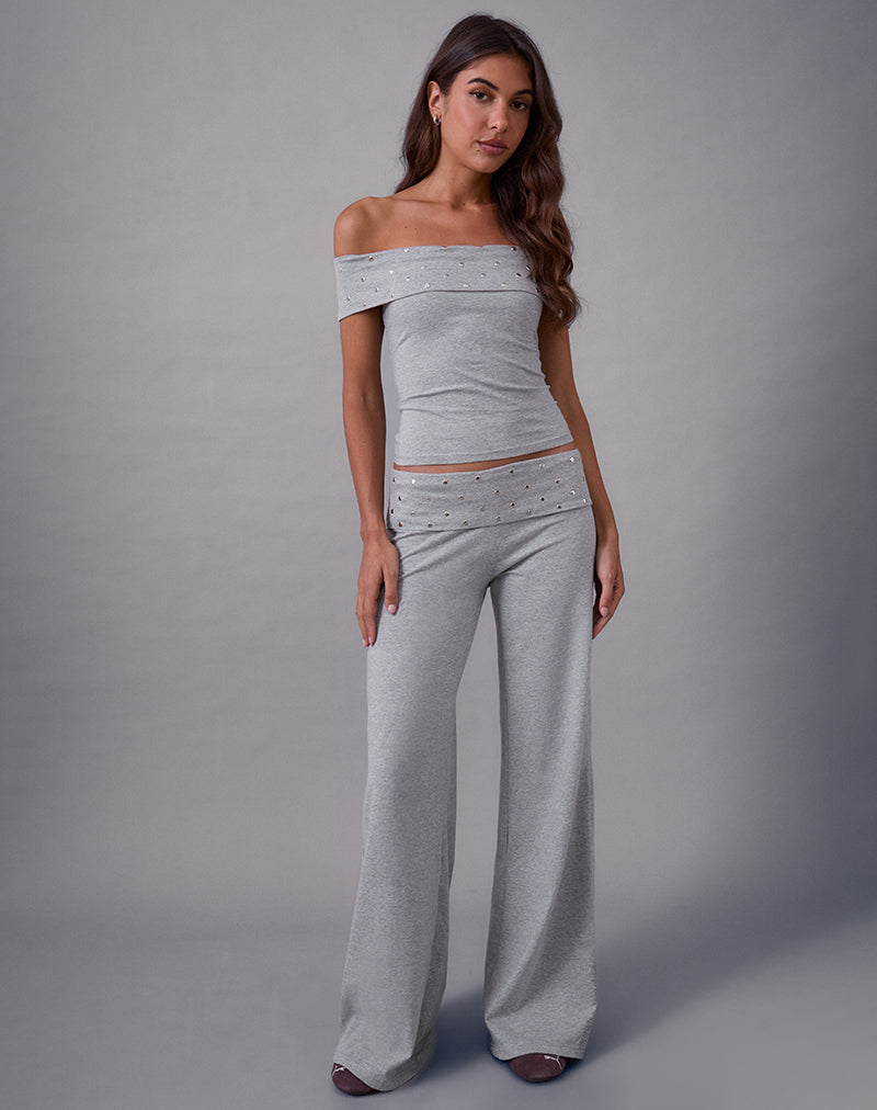 Nevivi Foldover Trouser in Studded Grey Marl