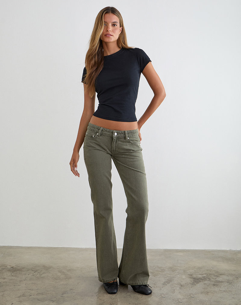 Image of Extra Low Rise Flare Jeans in Olivine