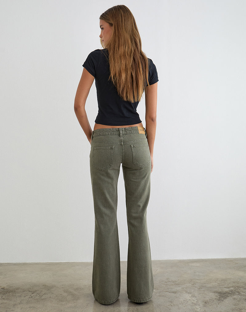 Image of Extra Low Rise Flare Jeans in Olivine