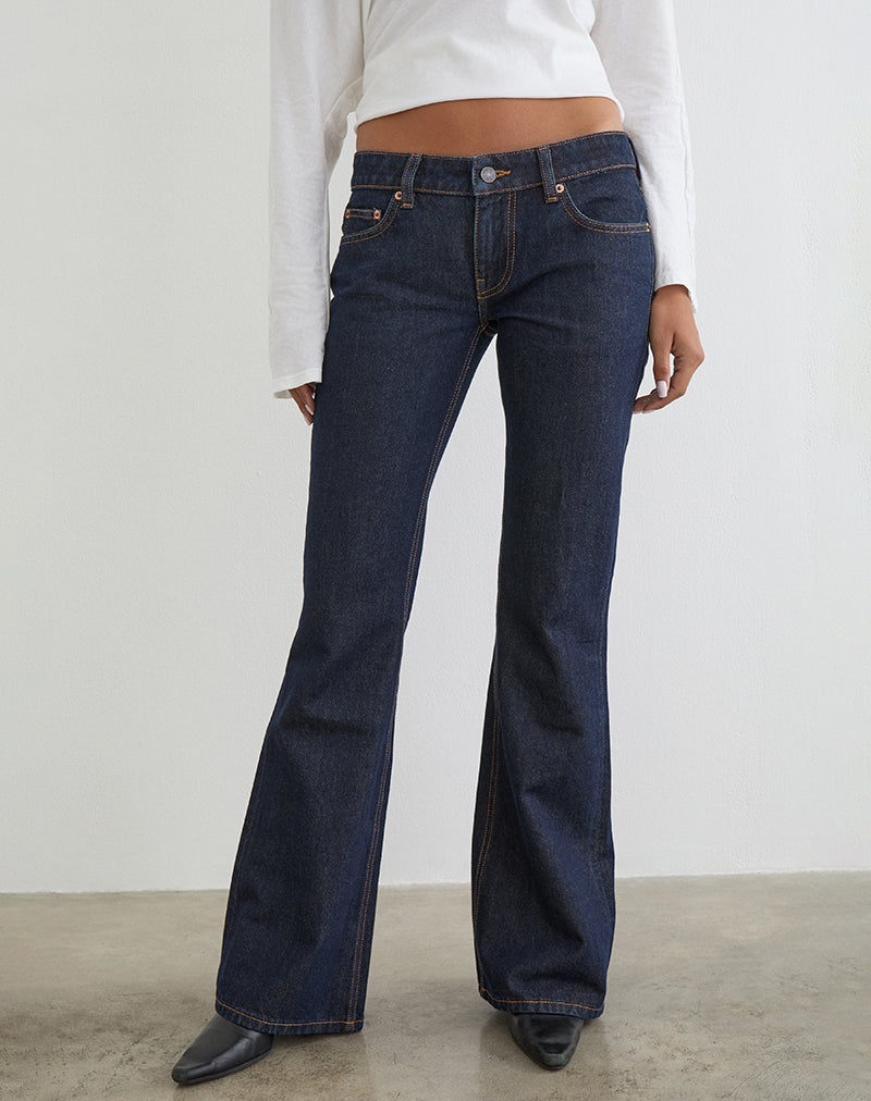 Indigo Extra Low Rise Jeans | Flare – motelrocks.com