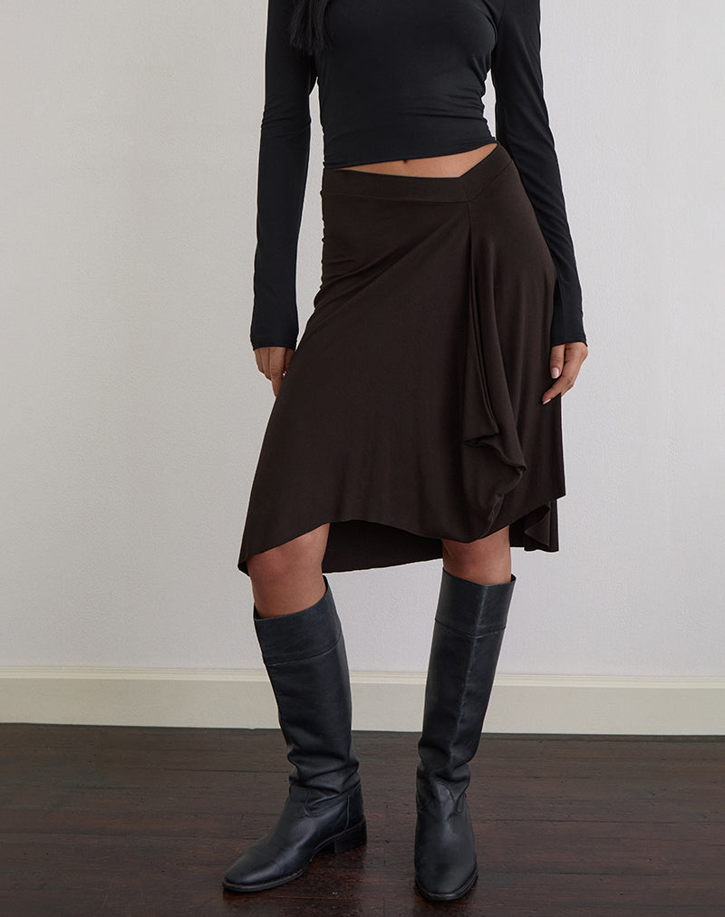 Esmeray Midi Skirt in Chocolate Brown