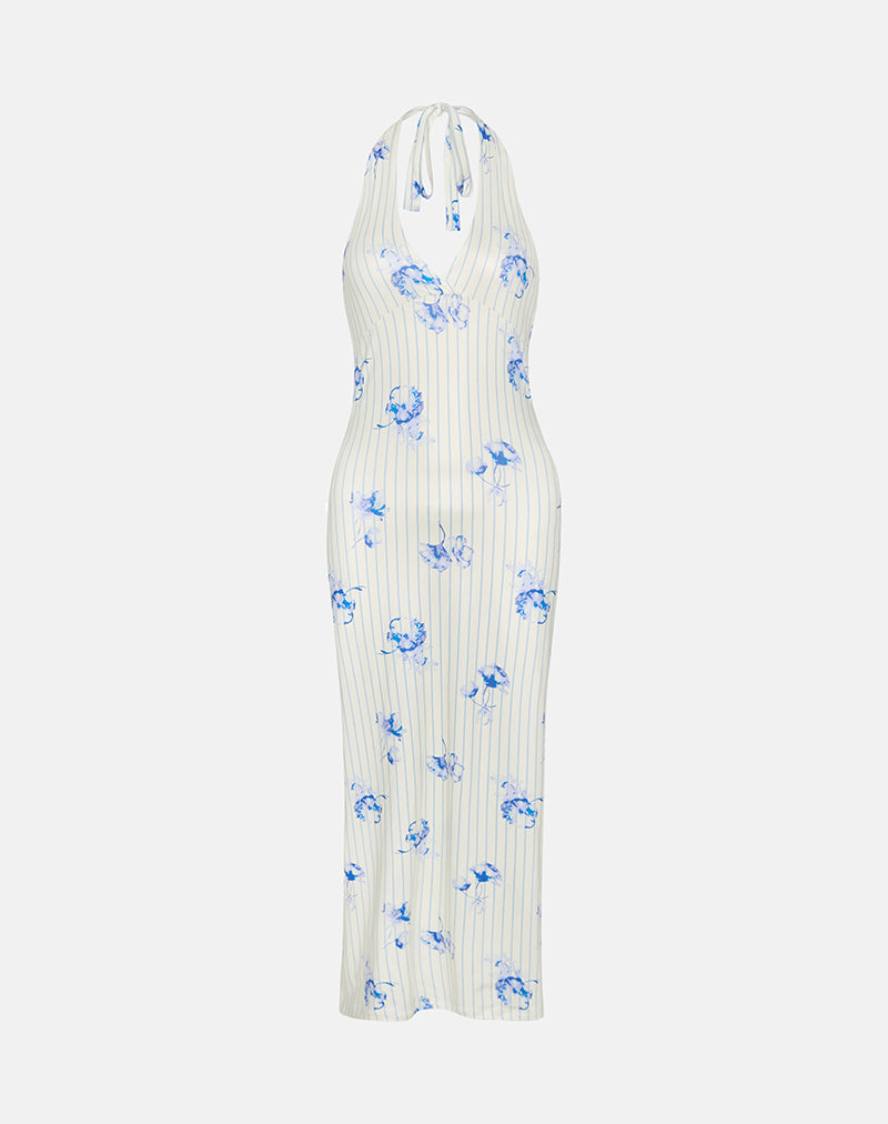 Image of Fadwa Midi Dress in Floral Stripe Cream