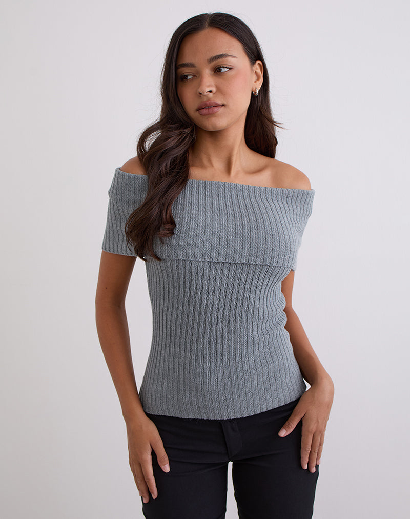 Image of Fahari Foldover Top in Rib Knit Grey