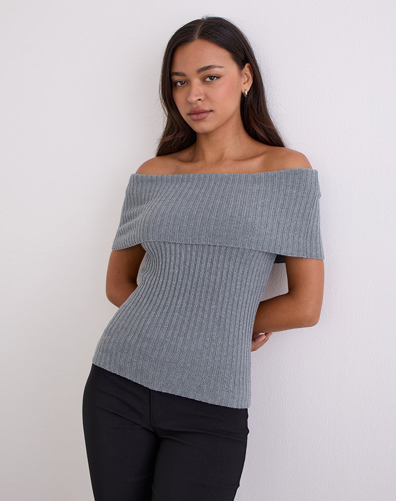 Image of Fahari Foldover Top in Rib Knit Grey