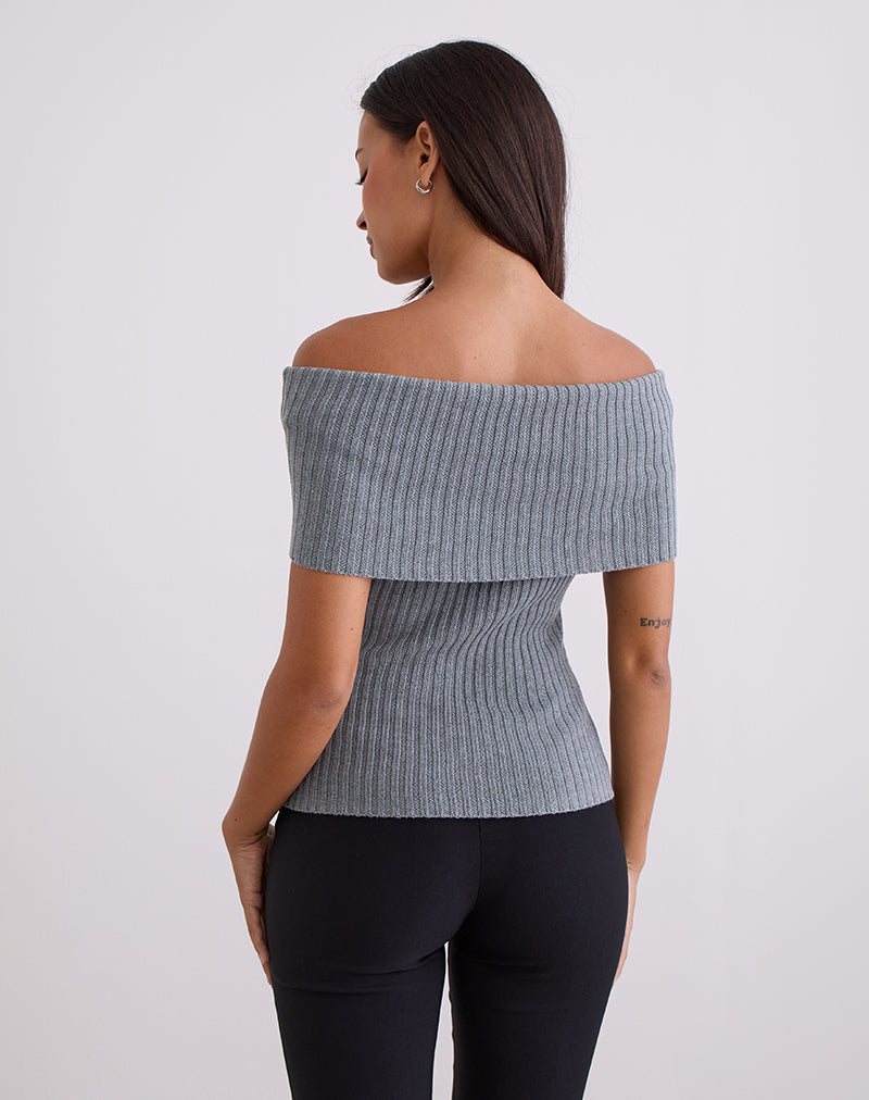 Image of Fahari Foldover Top in Rib Knit Grey