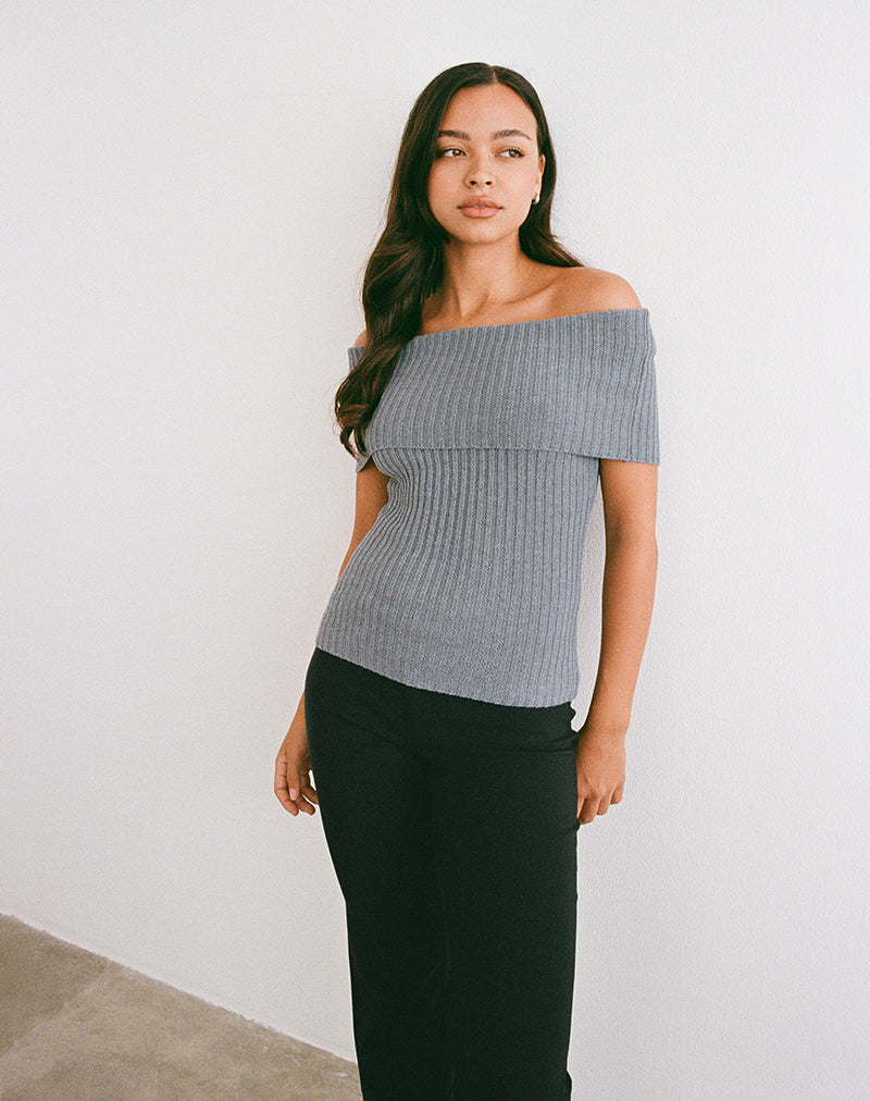 Image of Fahari Foldover Top in Rib Knit Grey