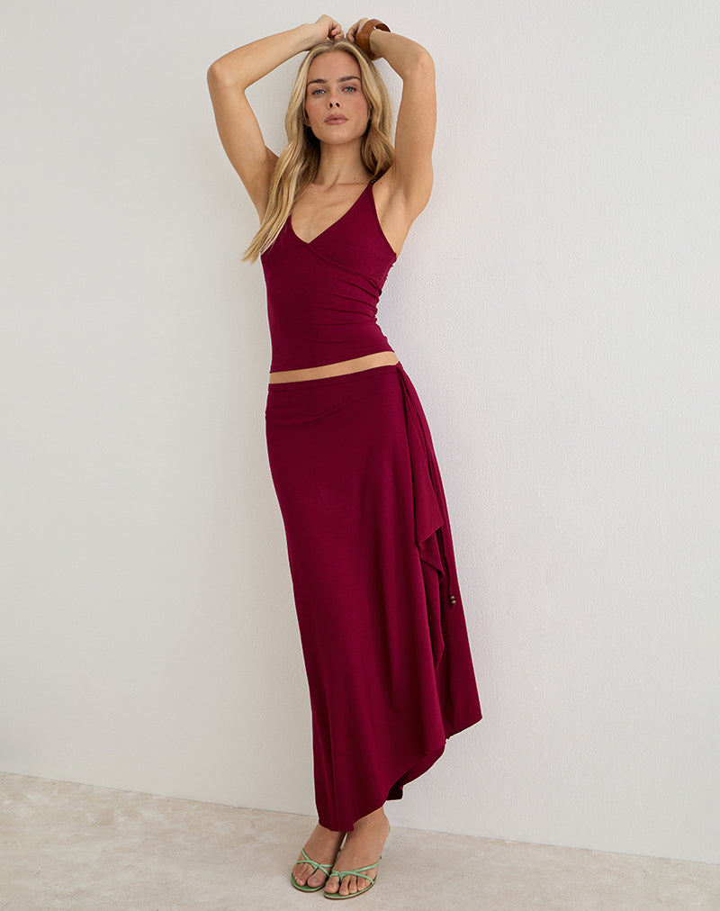 Phemia Maxi Skirt with Beads in Jersey Burgundy