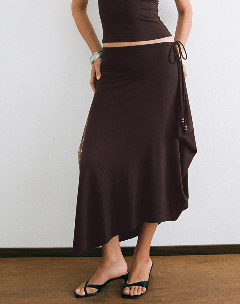 Image of Phemia Maxi Skirt with Beads in Jersey Chocolate Brown