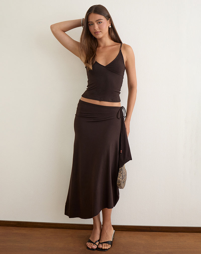 Image of Fara Top with Beads in Jersey Chocolate Brown