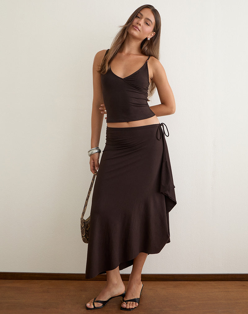 Phemia Maxi Skirt with Beads in Jersey Chocolate Brown