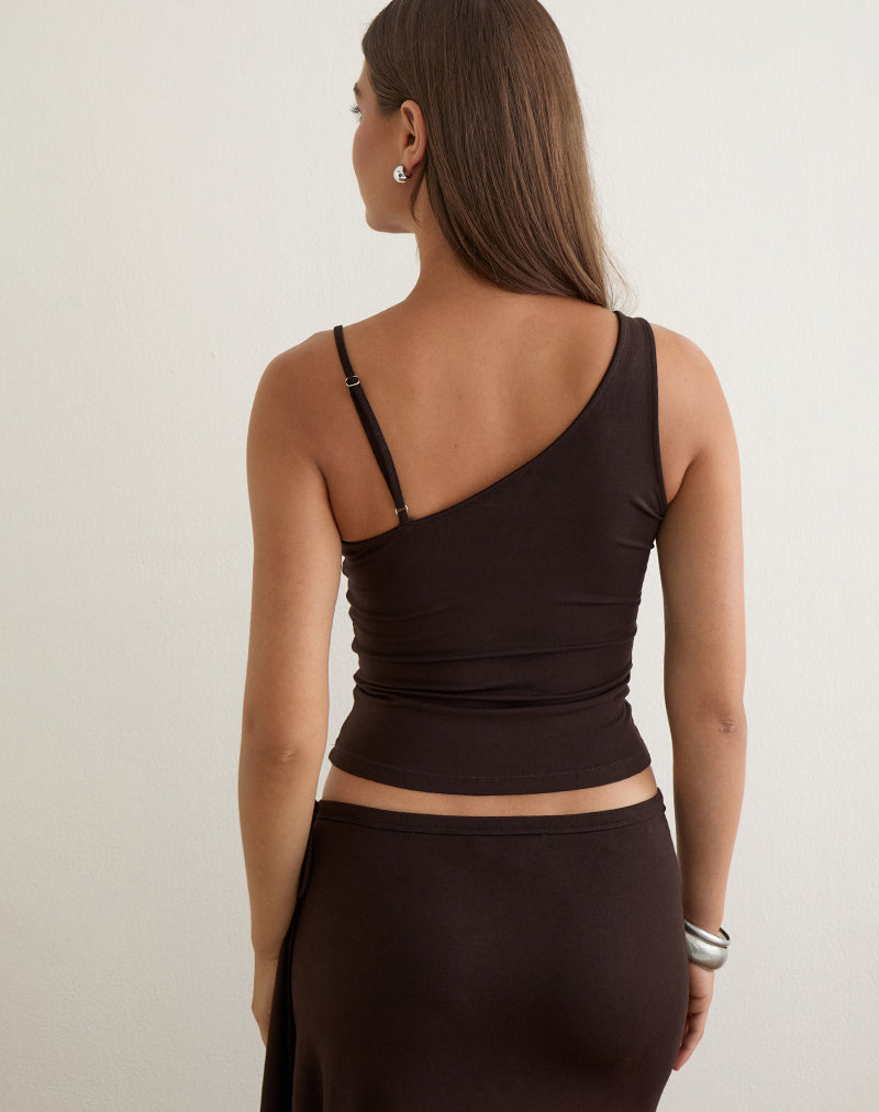 Image of Fara Top with Beads in Jersey Chocolate Brown
