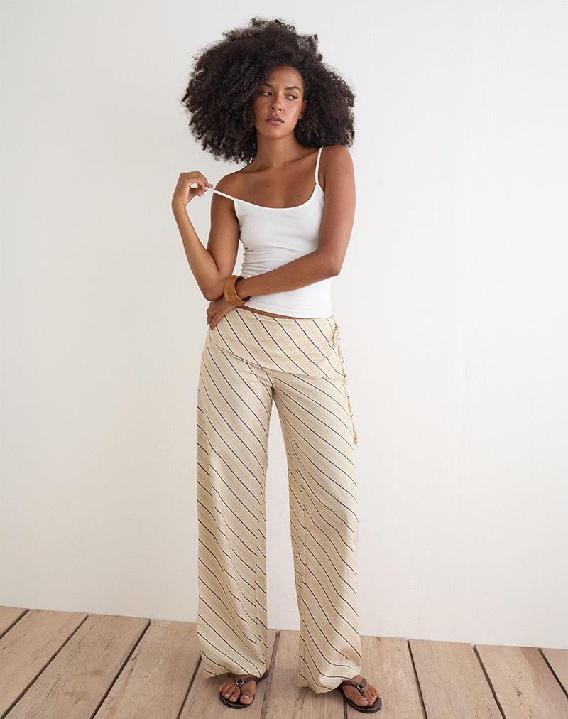 Beige Tilt Lines Low Rise Trouser | Faria – motelrocks.com