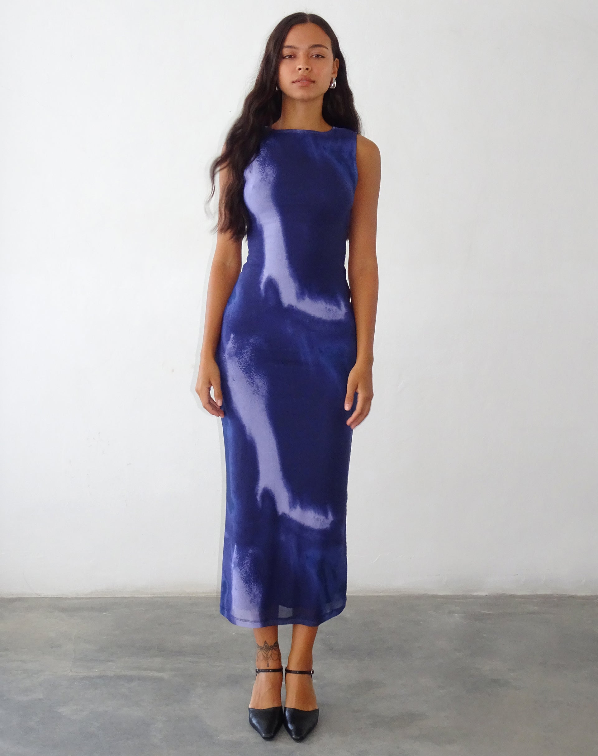 Image of Fayola Printed Maxi Dress in Watercolour Navy