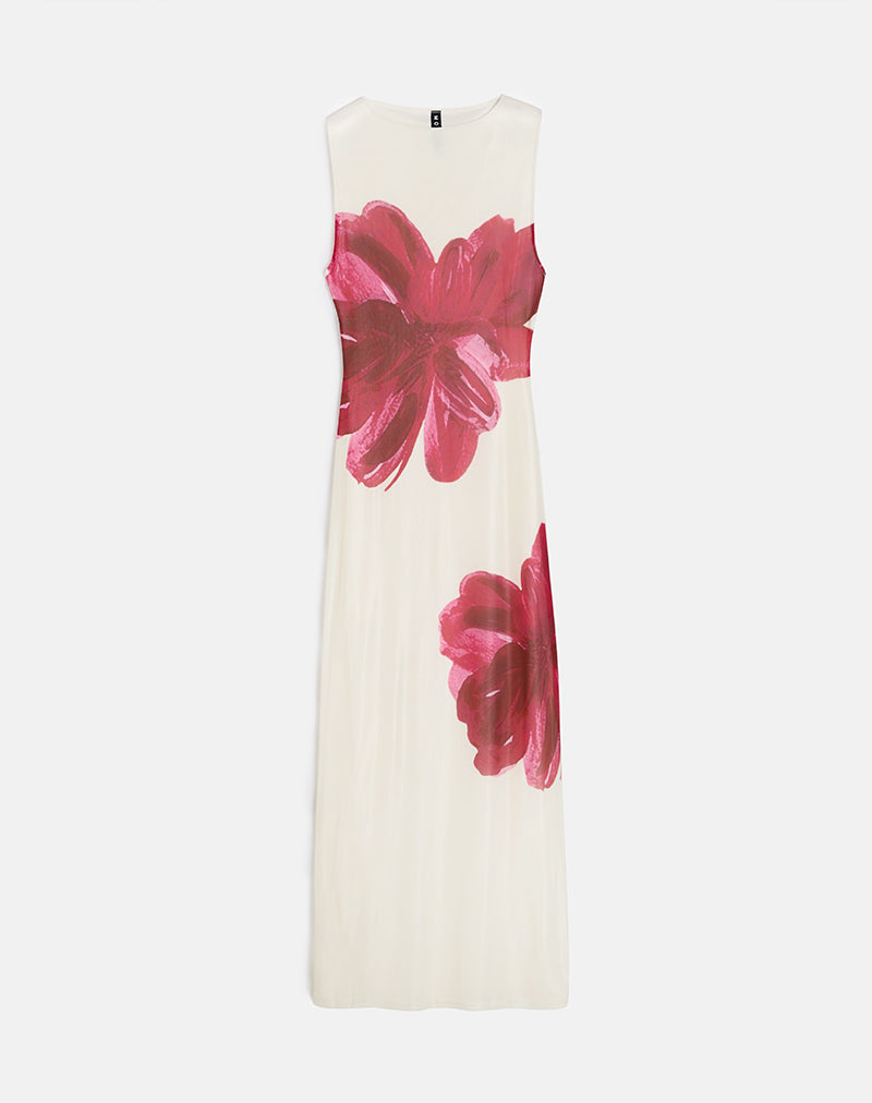 Image of Fayola Printed Maxi Dress in Cream with Red Watercolour Flower