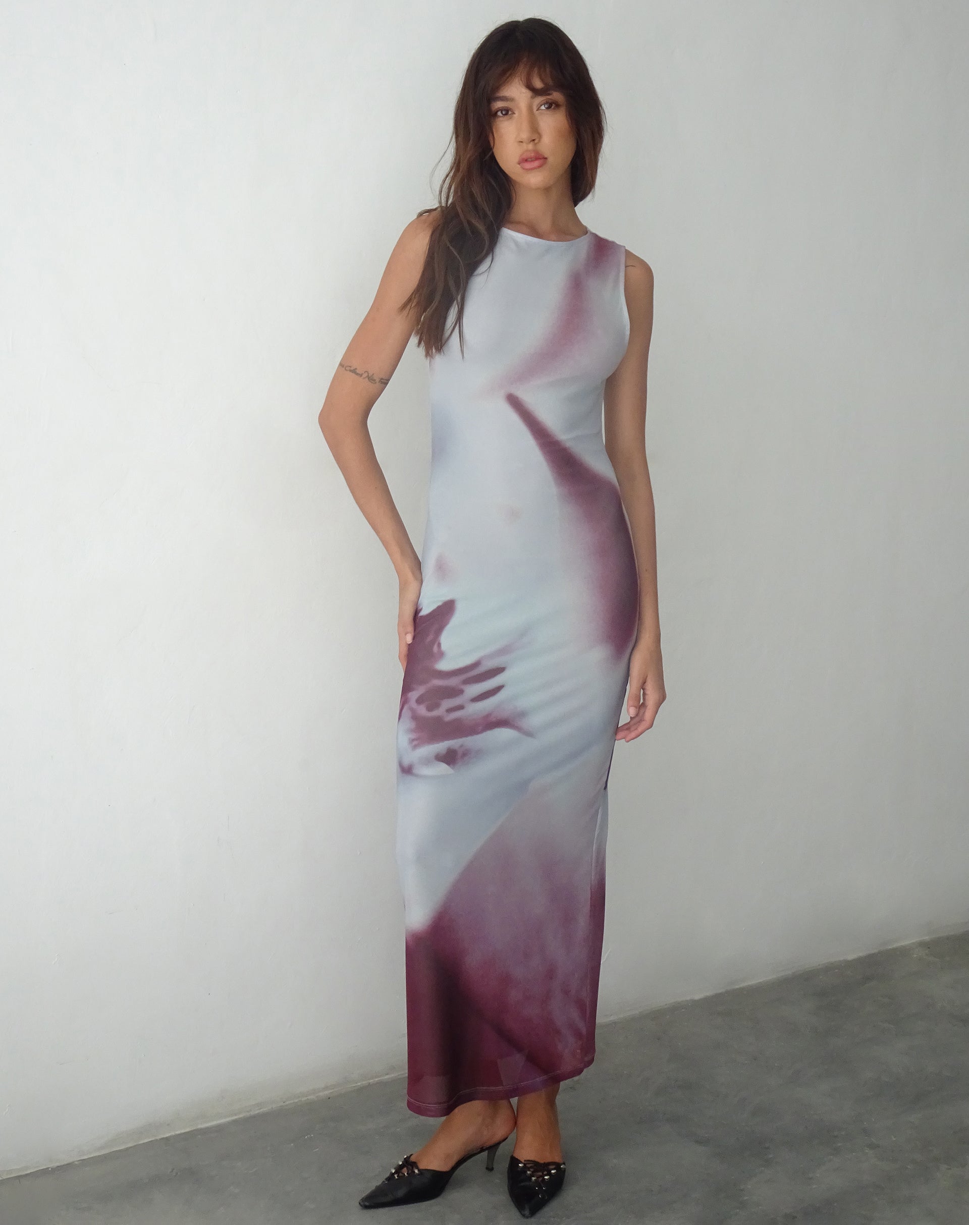 image of Fayola Printed Maxi Dress in Grey Anatomy of Nature