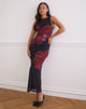 Image of Fayola Maxi Dress In Black with Burgundy Watercolour Flower