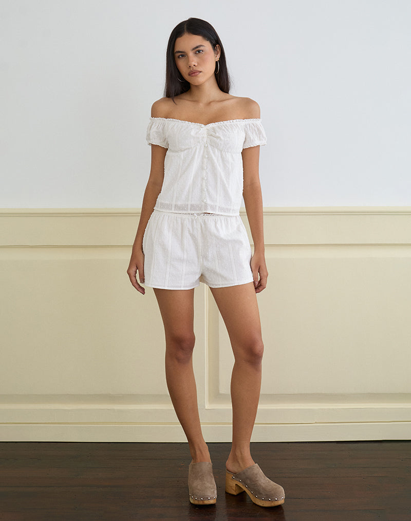 Fayra Bardot Corset Top in Cotton Dobby White