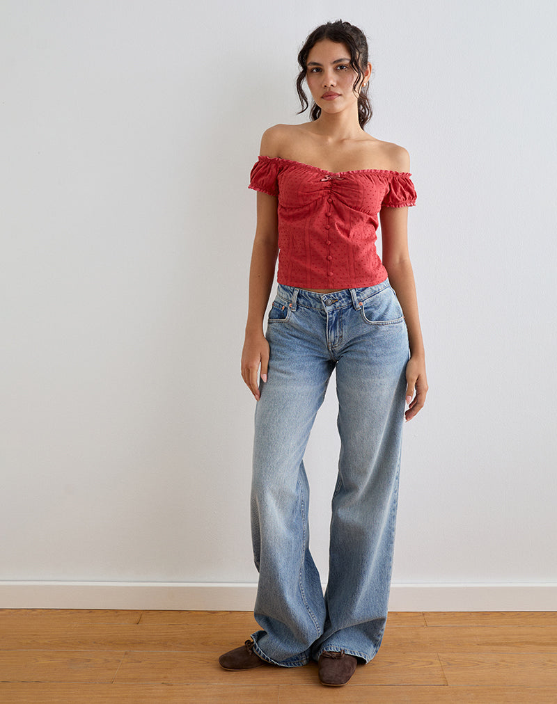Image of Fayra Bardot Corset Top in Cotton Dobby Red