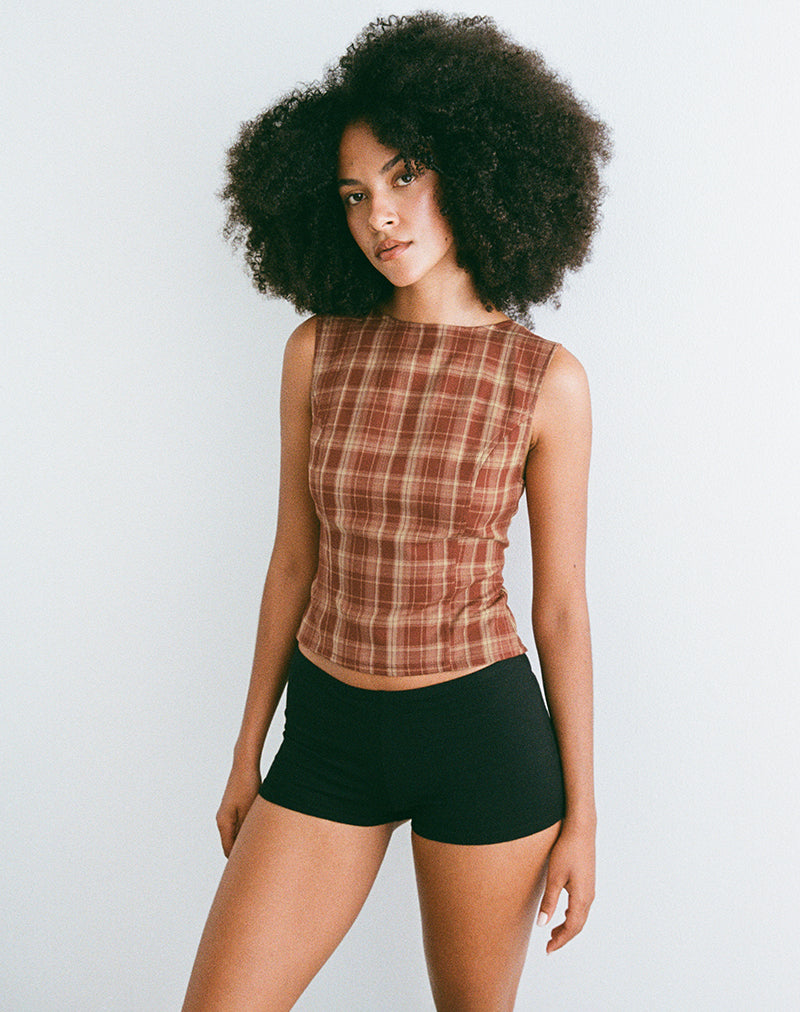 Image of Felia Tie Back Top in Red Check