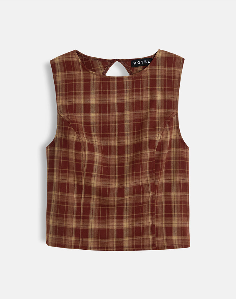 Image of Felia Tie Back Top in Red Check