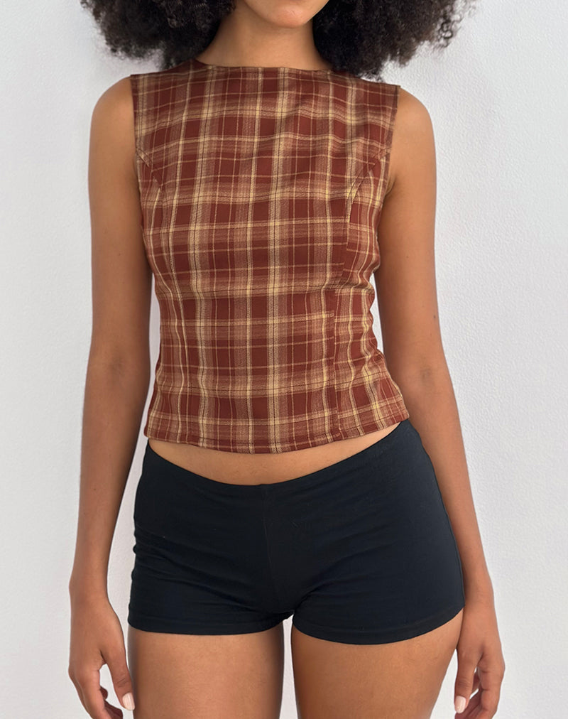 Image of Felia Tie Back Top in Red Check
