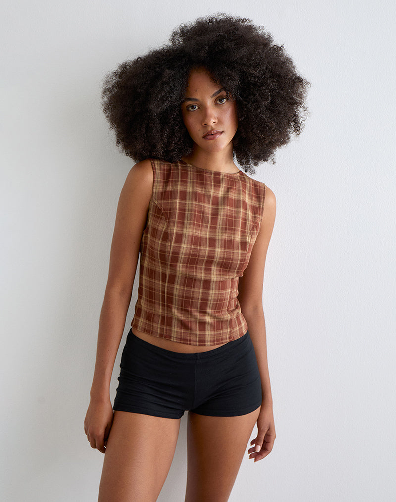 Image of Felia Tie Back Top in Red Check