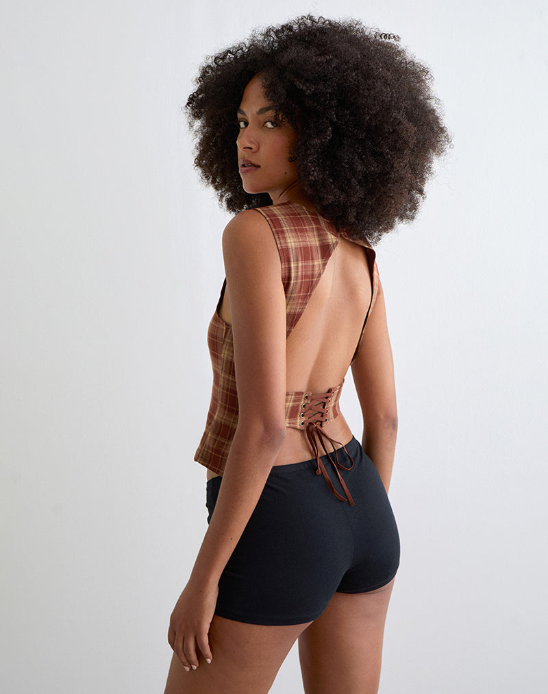 Image of Felia Tie Back Top in Red Check