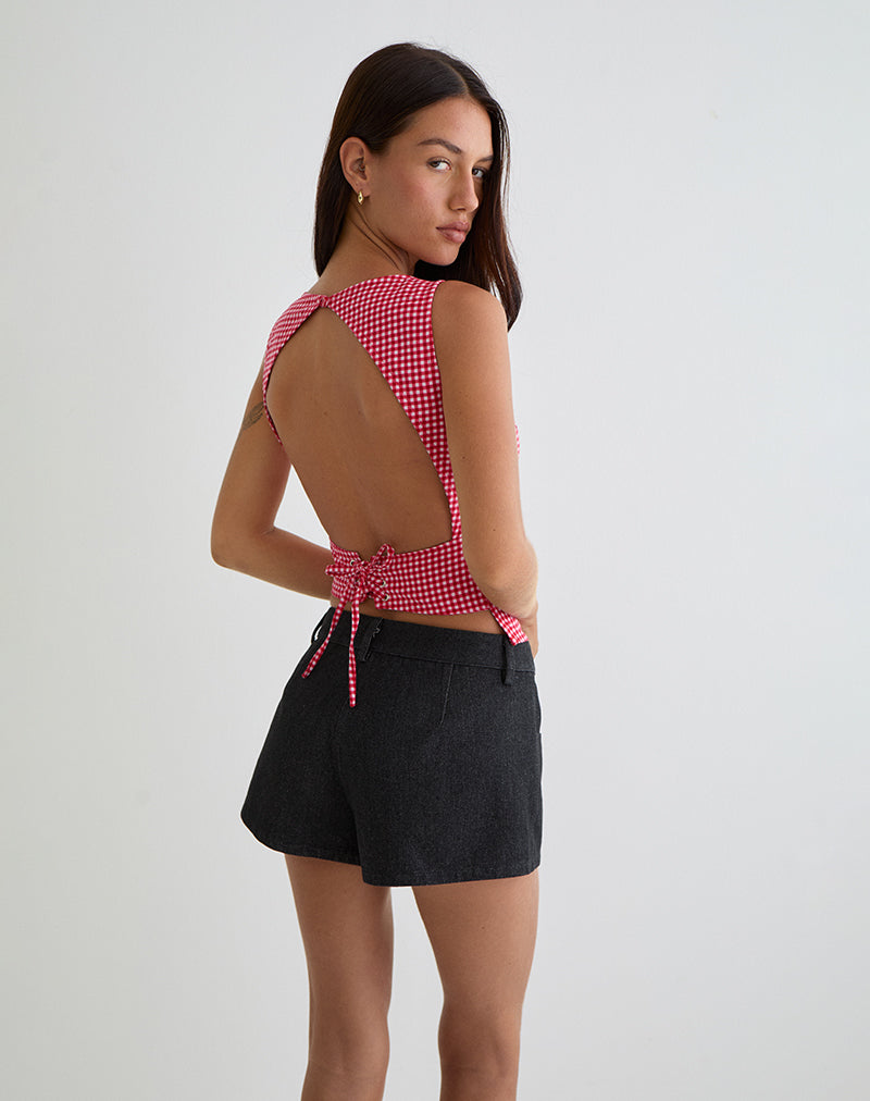 Image of Felia Tie Back Top in Red Gingham